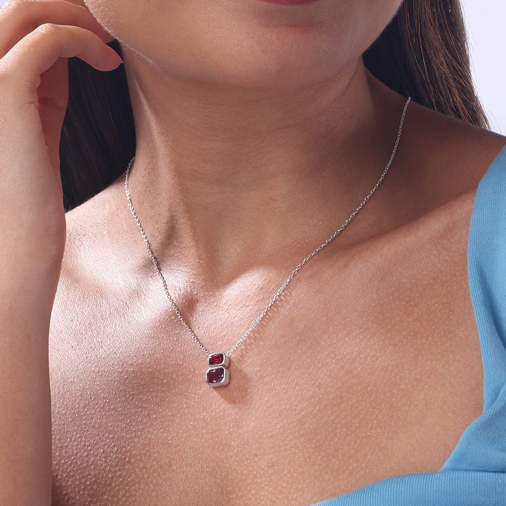 Elegant Dual Gemstone Crystal Pendant Necklace for Women | Premium Silver Finish