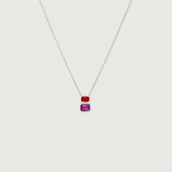 Elegant Dual Gemstone Crystal Pendant Necklace for Women | Premium Silver Finish