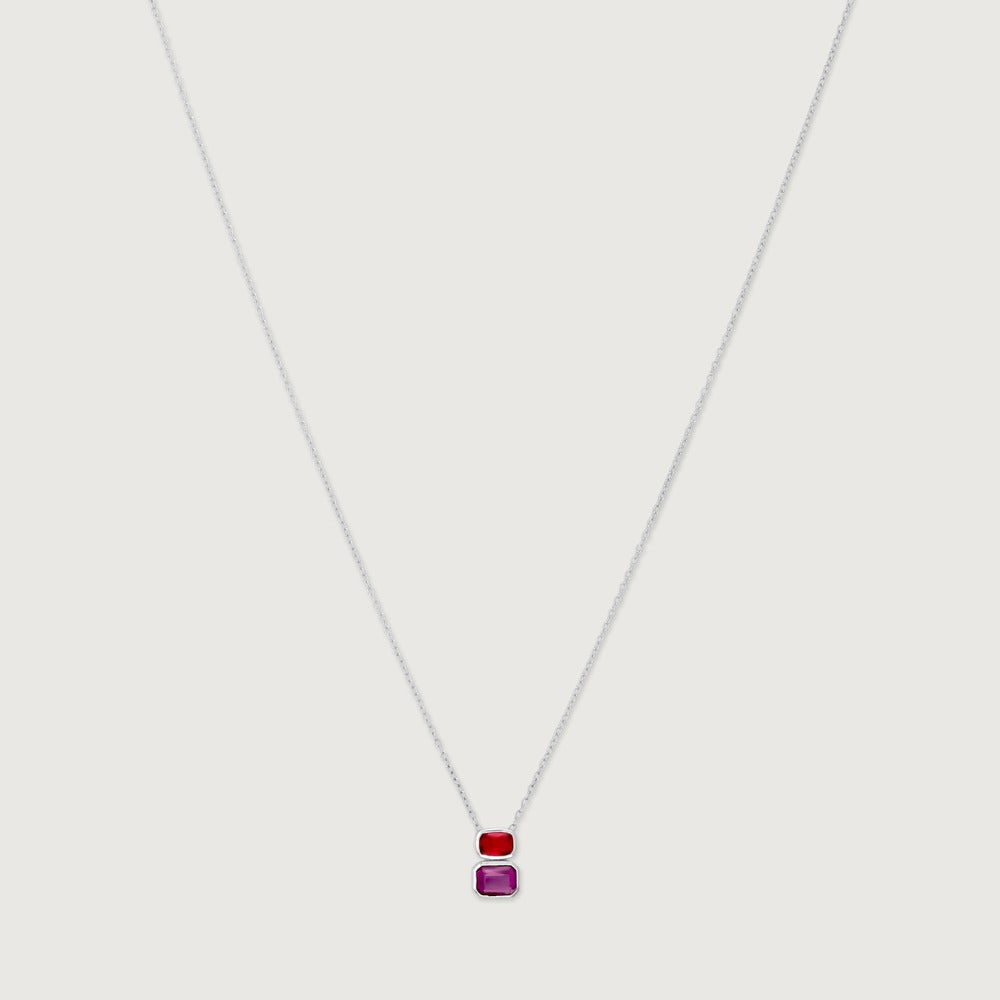 Elegant Dual Gemstone Crystal Pendant Necklace for Women | Premium Silver Finish