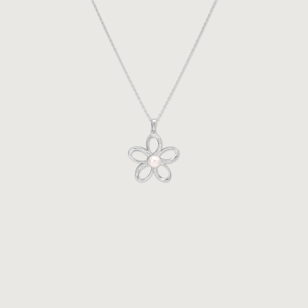Elegant Flower Pearl Crystal Pendant Necklace for Women | Premium Silver Finish