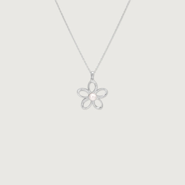 Elegant Flower Pearl Crystal Pendant Necklace for Women | Premium Silver Finish