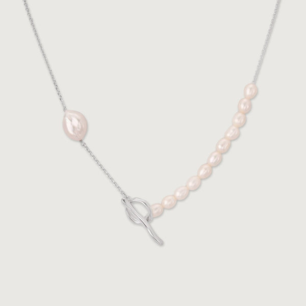 Elegant Freshwater Pearl Toggle Necklace for Women | Premium Silver Finish