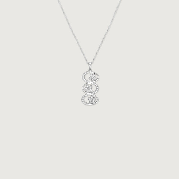 Elegant Triple Floral Crystal Pendant Necklace for Women | Premium Silver Finish