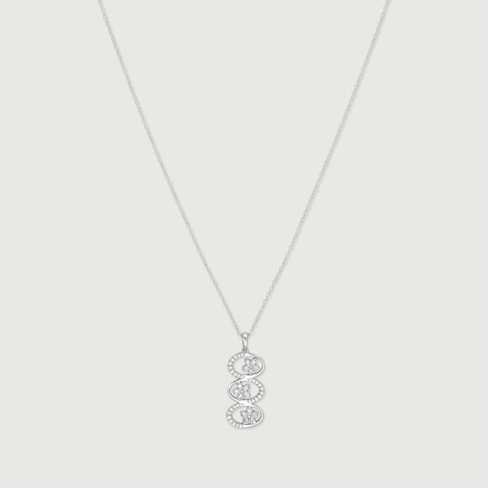 Elegant Triple Floral Crystal Pendant Necklace for Women | Premium Silver Finish