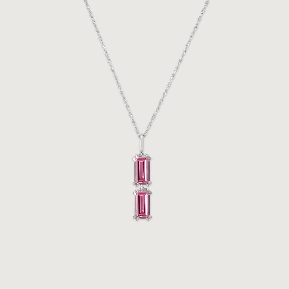 Elegant Pink Emerald Cut Crystal Pendant Necklace for Women | Premium Silver Finish