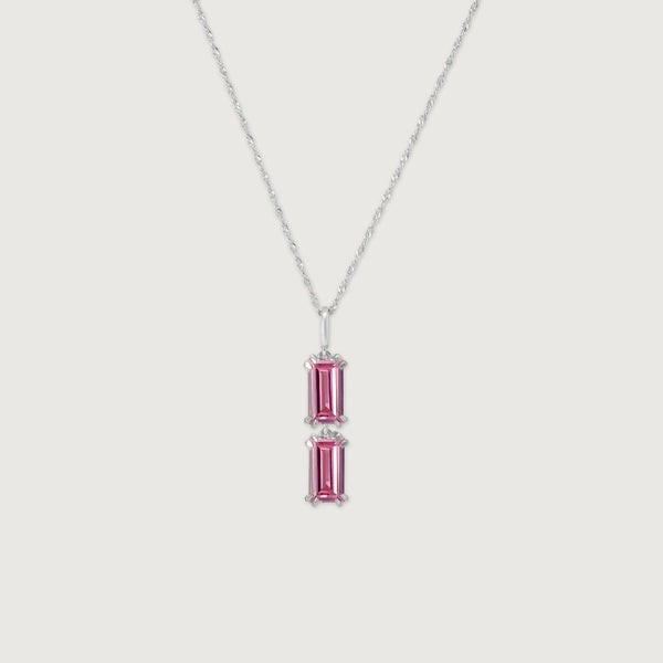 Elegant Pink Emerald Cut Crystal Pendant Necklace for Women | Premium Silver Finish