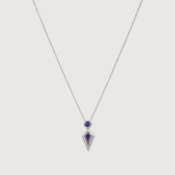Elegant Purple Crystal Geometric Pendant Necklace for Women | Premium Silver Finish