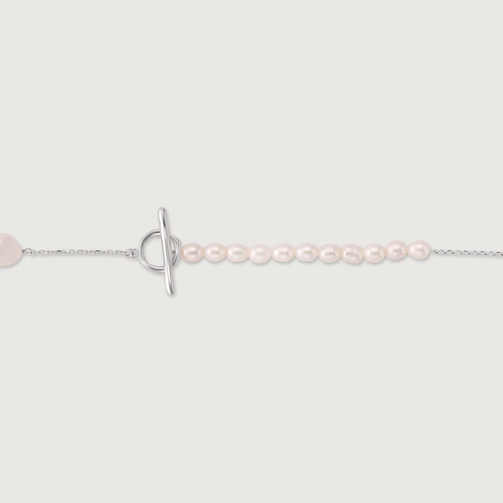 Elegant Freshwater Pearl Toggle Necklace for Women | Premium Silver Finish
