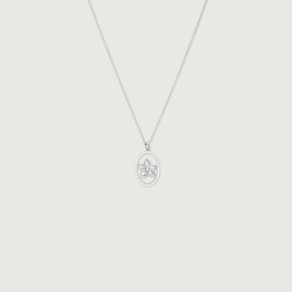 Elegant Floral Crystal Oval Pendant Necklace for Women | Premium Silver Finish