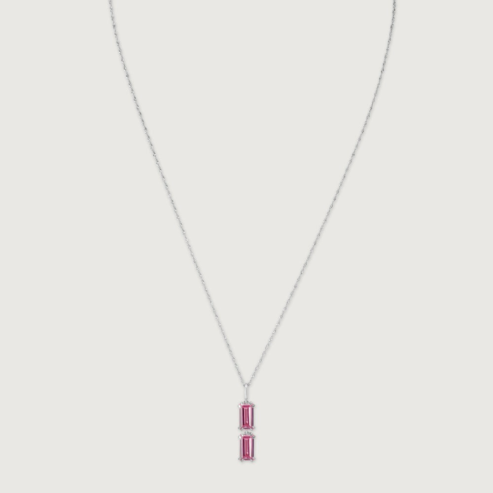 Elegant Pink Emerald Cut Crystal Pendant Necklace for Women | Premium Silver Finish