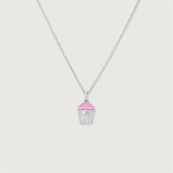Cute Pink Cupcake Crystal Pendant Necklace for Women | Premium Silver Finish